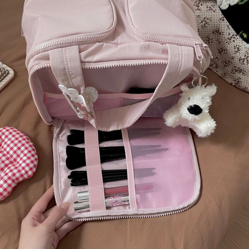 Double Wide Opening And Large Capacity! Fluffy Cosmetic Bag For Women Classy Travel Portable Toiletry Cosmetics Bag - Image 3